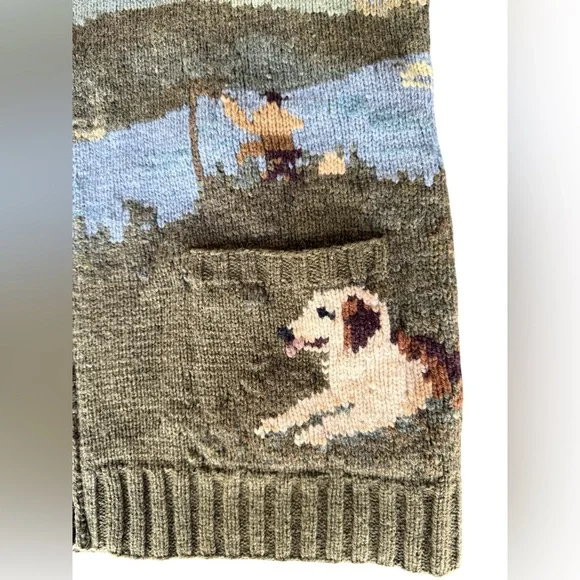 RARE Vtg Ralph Lauren Hand-Knit 100% Lambswool Sweater Dog Horse Carriage Size S - Picture 5 of 12